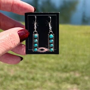 Native American Made Turquoise Sterling Dangle Earrings